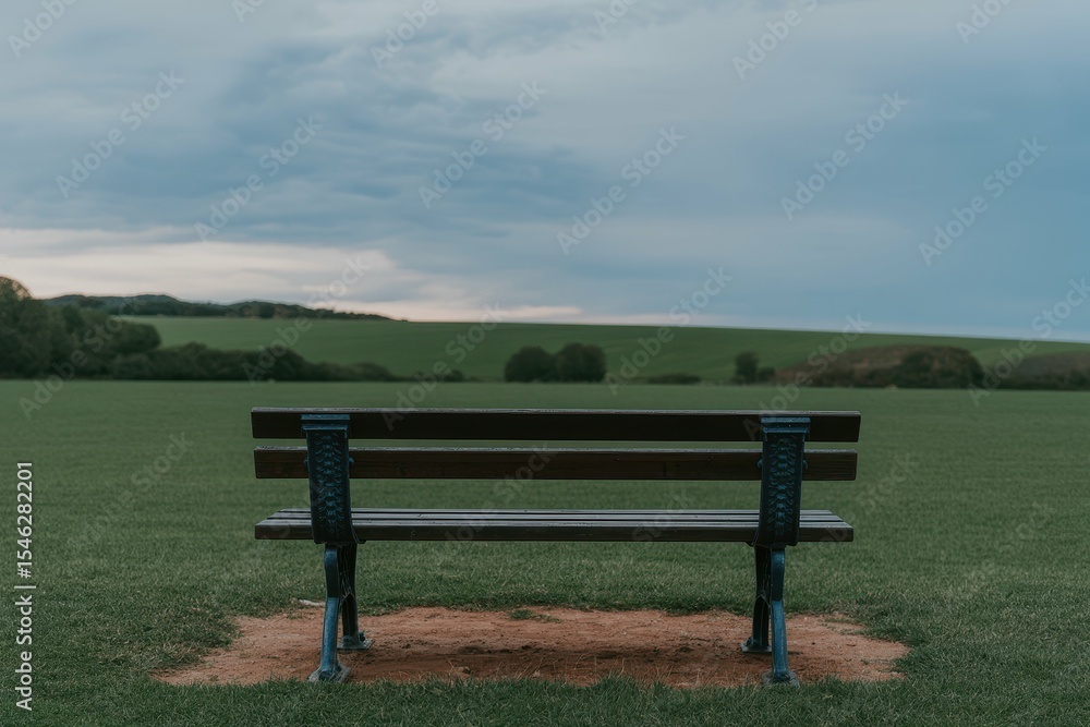 Poster view of empty bench on field
