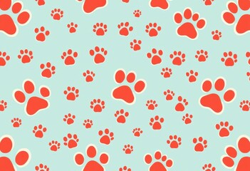 Adorable seamless pattern featuring playful dog paw prints in a charming doodle style, wallpaper, paw print