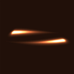 Two glowing warm flying down right left   light line isolated on dark background