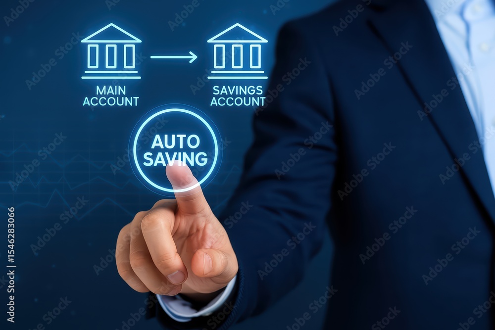 Poster concept of automatic saving transfer between main account and savings account in finance