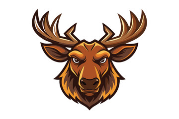 Determined moose head stares intently forward with large antlers and powerful facial features