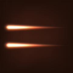 Two glowing warm flying down  left in circle downwards light objects isolated on dark background