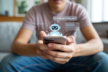Person using smartphone with ai chatbot interface for customer service