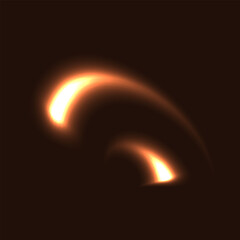 Two glowing warm flying down right left in circle downwards light objects isolated on dark background