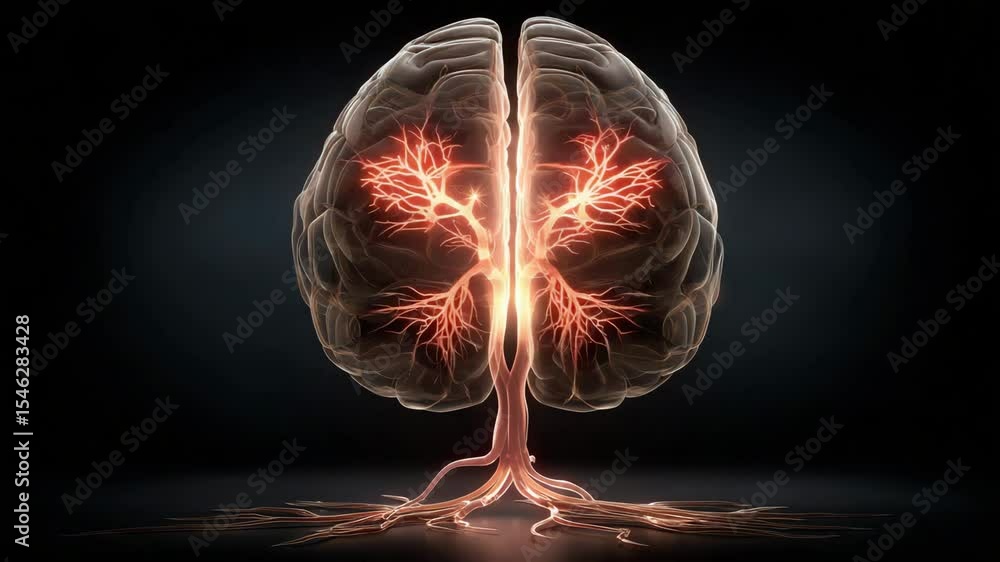 Poster a glowing tree seamlessly merges with a human brain, symbolizing the connection between nature and n