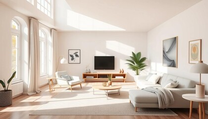 Bright, airy living room with minimalist furniture and natural light,  natural light,  contemporary