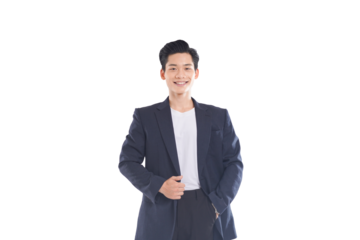 Confident Asian businessman posing with various expressions, professional attire