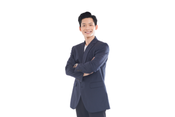 Confident Asian businessman posing with various expressions, professional attire