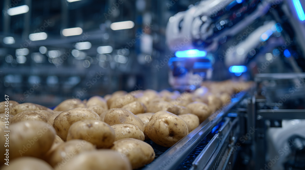 Poster robotic system with laser scanners detecting size variations and surface blemishes on potatoes, clea