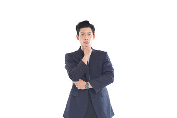 Confident Asian businessman posing with various expressions, professional attire