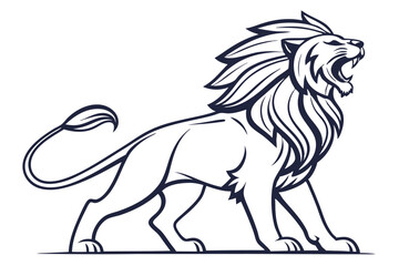 Isolated roaring lion shows power and strength with its majestic mane and intimidating pose