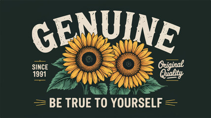 Vintage Sunflower Tee Design Genuine, True to Yourself Since 1991