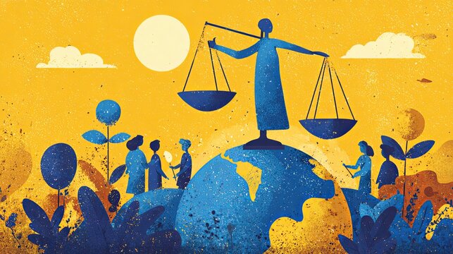 Man with Scale Addressing Crowd for International Justice Day