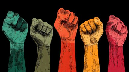 Diverse Raised Fists - Unity in Diversity Concept