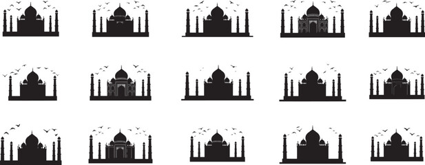 Fototapeta premium Taj mahal silhouette vector graphic india landmark architecture travel destination seamless pattern art design