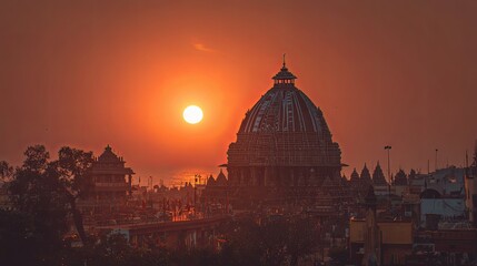 Obraz premium Sunset at Hindu Temple in Ahmedabad, India