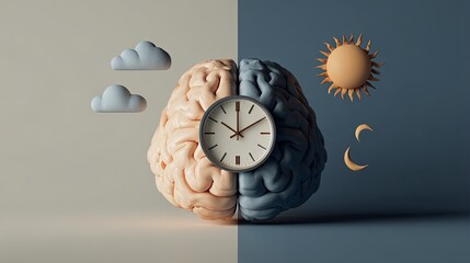 Brain with Clock Illustration for Time Concept