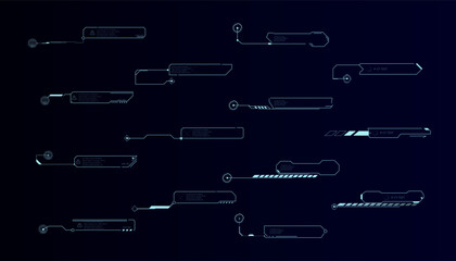 Technological set of interface frames in sci-fi HUD style. Used for visual effects, screens and techno UI.