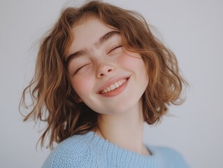 A teen beautiful girl winking cheerfully, one eye closed with a playful smile spreading across her face. 