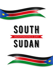 South Sudan Independence Day, vector design for card, poster or banner. Text South Sudan Independence Day and national flags as frame isolated on white background.