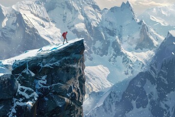 Detailed Color Image of Athlete Hiking Through Majestic Mountain Terrain