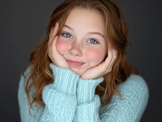 A teen beautiful girl making a silly face, pulling one cheek with her fingers and crossing her eyes slightly while giggling.