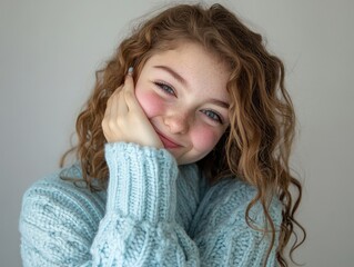 A teen beautiful girl making a silly face, pulling one cheek with her fingers and crossing her eyes slightly while giggling.
