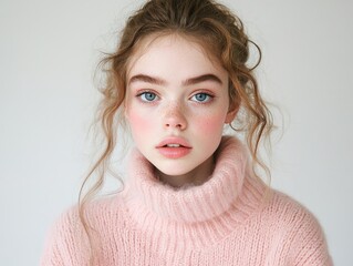 A teen beautiful girl looking confused, eyebrows knitted and lips slightly parted in uncertainty.