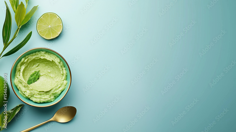 Poster national guacamole day banner with soft blue to gold gradient background featuring 3d rendered bowl 