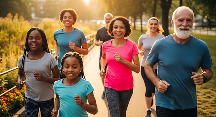 Multigenerational Family Enjoying a Fun Run in the Park