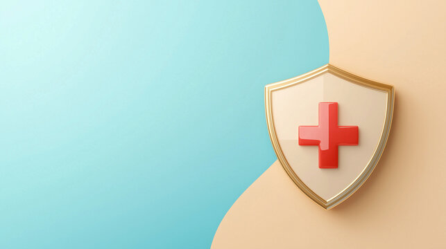 Banner for World Patient Safety Day With Sky Blue to Soft Golden Gradient Background Featuring 3D Shield With Red Cross on Right Side and Large Empty Space for Informational Text on the Left