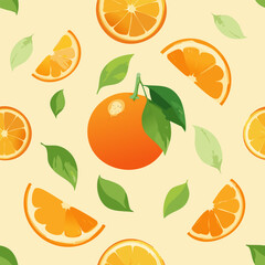Obraz premium seamless pattern with oranges and leaves