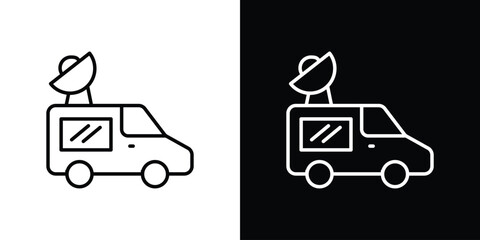 Naklejka premium Broadcast van icon in black. flat graphic vector icon