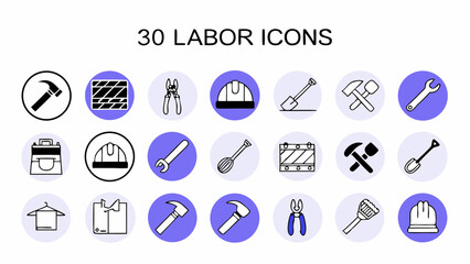 Labor line editable icon set. Contains icons related to labor, construction, labour day, renovation, and more. Vector illustration. make 30 vectors on one image