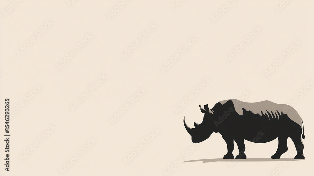Poster minimalist world rhino day banner with slate grey to dusty beige gradient background featuring silho