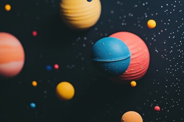 Fototapeta premium colorful planets orbiting in dark space.