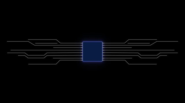 Abstract AI Circuit Integration and Data. Motion graphic of digital AI logo with futuristic technology . Chat with AI or artificial intelligence technology circuit board.