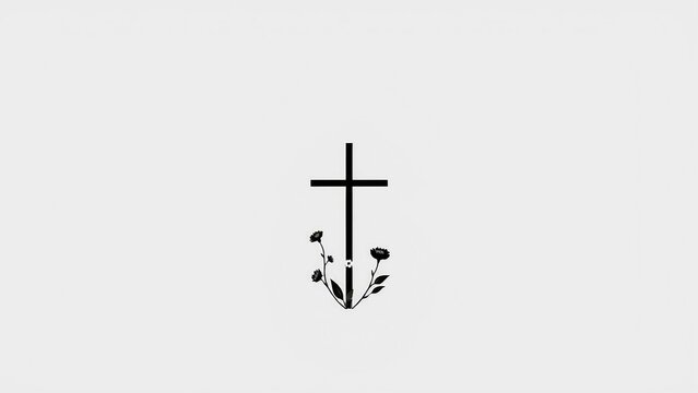 Minimalistisches christliches Kreuz mit zarter, floraler Umrandung am unteren Rand auf wei&szlig;em Hintergrund &ndash; schlicht und symbolstark.