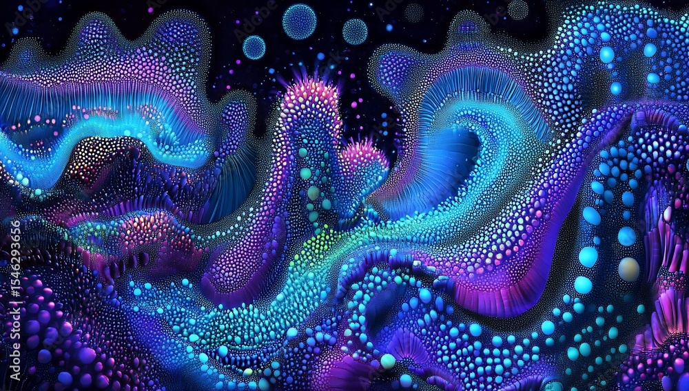 Poster abstract digital landscape of swirling cosmic shapes. possible use background for a technology prese