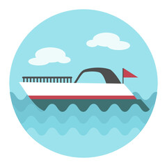 Cruising motor yacht flat vector icon