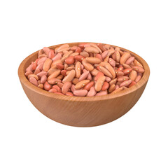 A wooden bowl filled with various types of beans, showcasing their natural colors and textures.