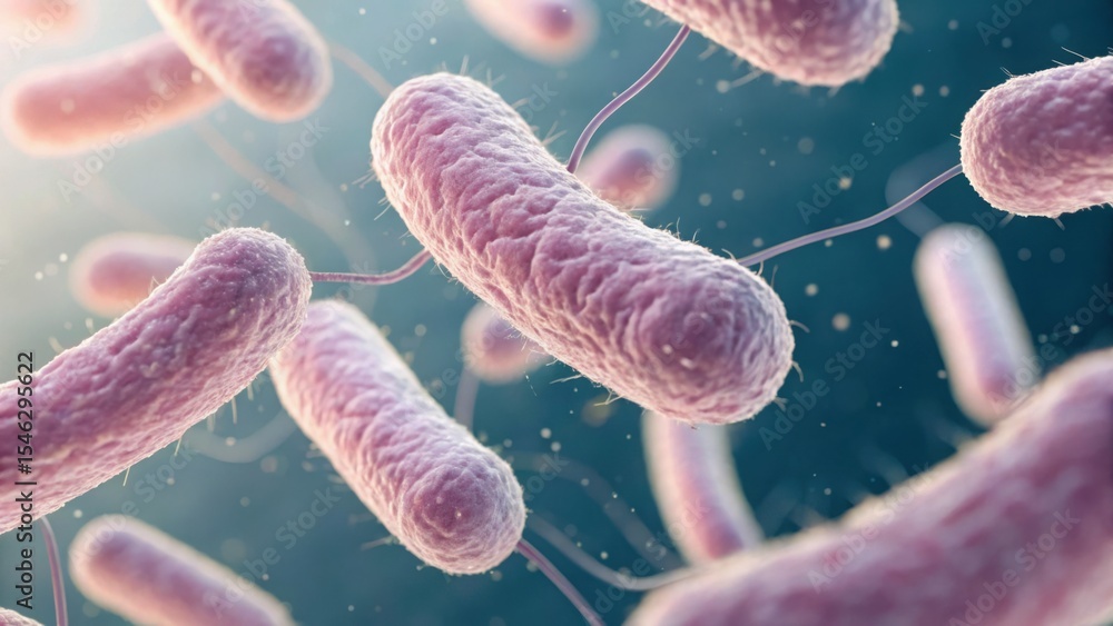 Poster microscopic view of digestive microbes in vibrant 3d render