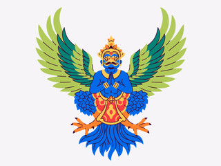 Garuda. Vector illustration. Sacred creature, Hindu and Buddhist mythology. Wings spread, strong, majestic, spiritual symbol. Isolated and editable EPS10.