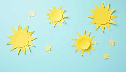 Bright and Cheerful Yellow Sun Shapes Against a Light Blue Background for Fun Design Projects