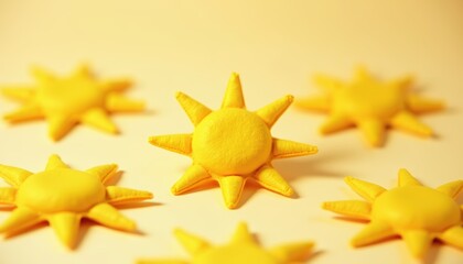 Fototapeta premium Bright Yellow Sun Icons on Cream Background for Cheerful and Playful Designs