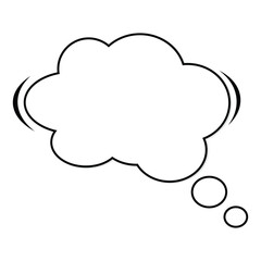 Black and white thought bubble illustration, cloud shape, blank space, design element, simple graphic, isolated on white background, minimalist style