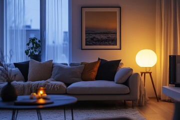 cozy festive living room with soft lighting
