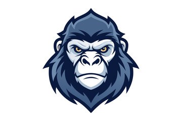 The powerful blue gorilla head displays fierce determination with captivating, unwavering yellow eyes