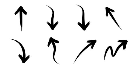 Fototapeta premium Set of Black Ink Brush Arrows Collection with Dynamic Stroke Style