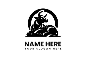 Silhouette logo of a reclining bull, within a circular frame, for a business or brand.